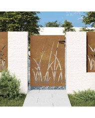 Portail de jardin 85x150 cm acier corten conception d'herbe | Mobilier & Déco
