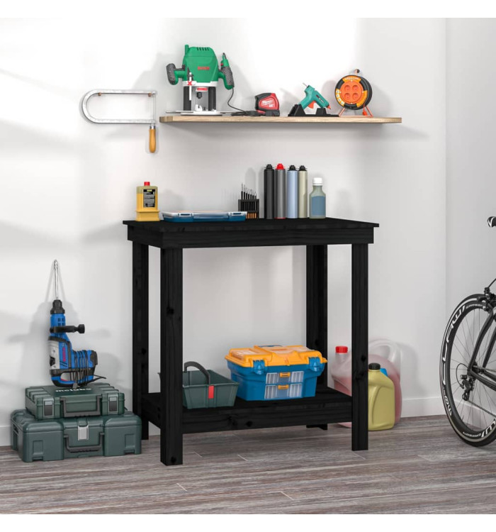 Banc de travail Noir 80x50x80 cm Bois de pin massif | Mobilier & Déco