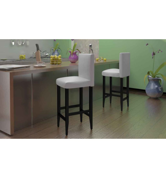 Tabourets de bar lot de 4 blanc similicuir | Mobilier & Déco