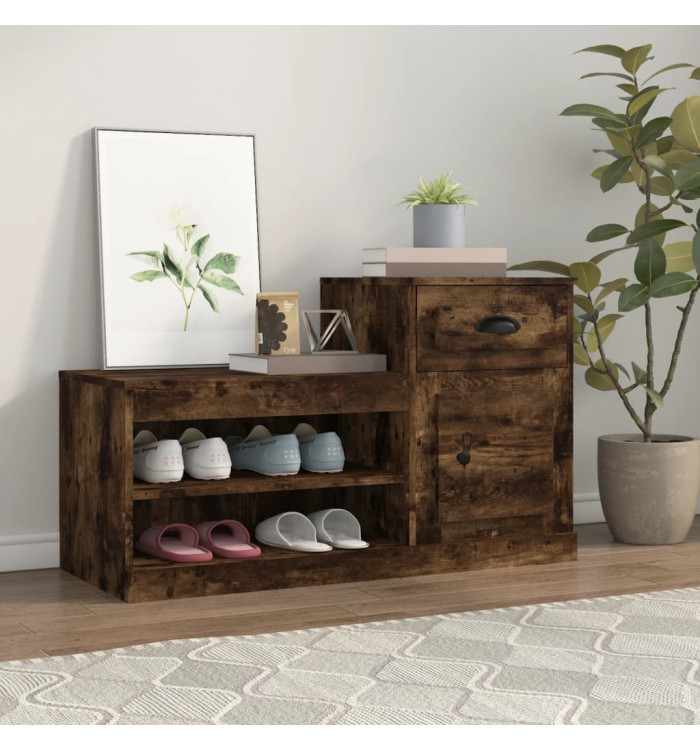 Armoire à chaussures chêne fumé 100x42x60 cm bois d'ingénierie | Mobilier & Déco