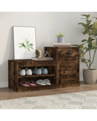 Armoire à chaussures chêne fumé 100x42x60 cm bois d'ingénierie | Mobilier & Déco