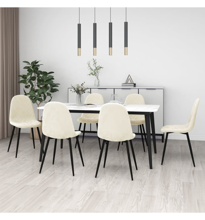 Chaises à manger lot de 6 blanc crème velours | Mobilier & Déco