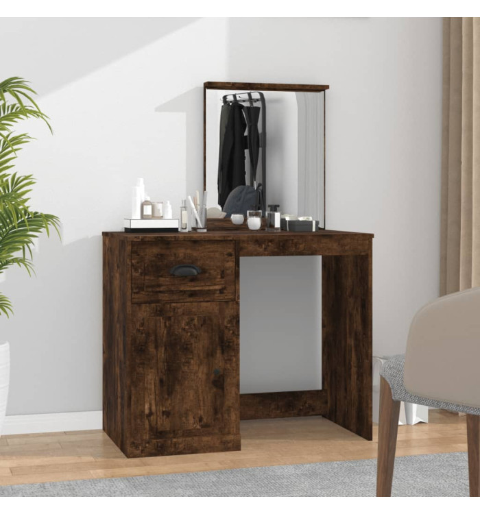 Coiffeuse et miroir chêne fumé 90x50x132,5 cm bois d'ingénierie | Mobilier & Déco