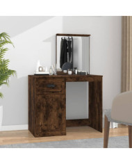 Coiffeuse et miroir chêne fumé 90x50x132,5 cm bois d'ingénierie | Mobilier & Déco