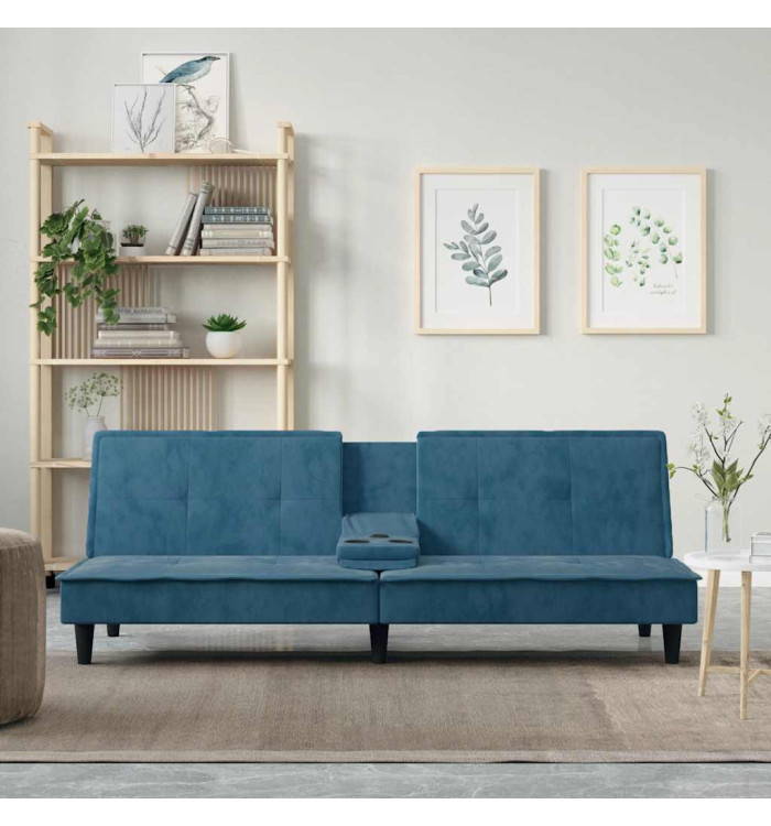 Canapé-lit avec porte-gobelets bleu velours | Mobilier & Déco