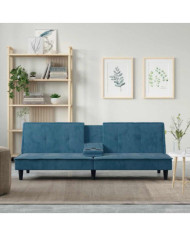 Canapé-lit avec porte-gobelets bleu velours | Mobilier & Déco