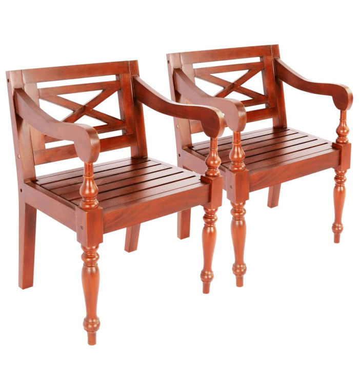 Chaises Batavia lot de 2 marron foncé bois d'acajou solide | Mobilier & Déco