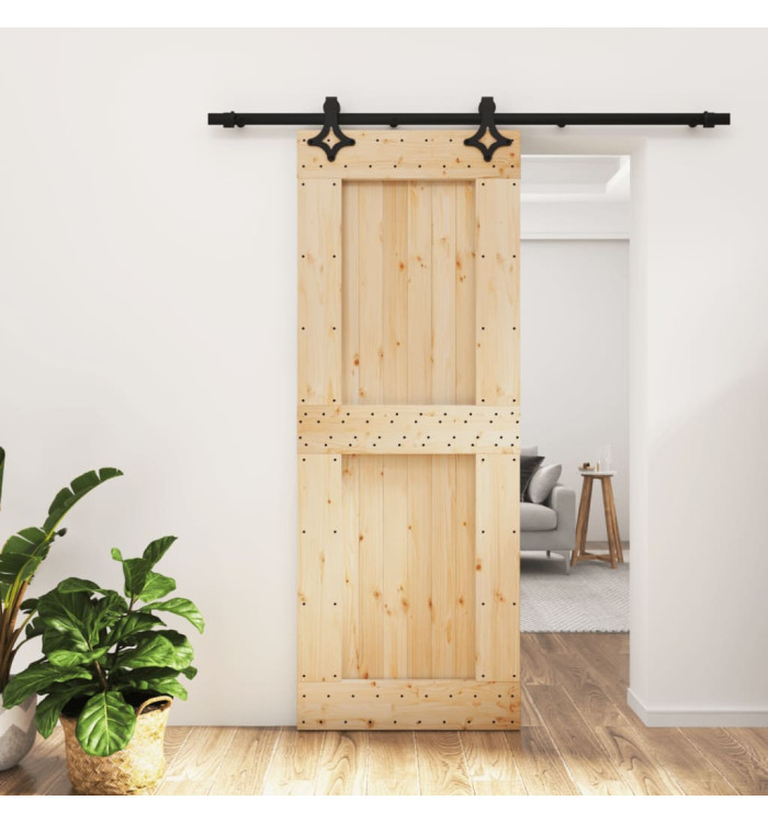 Porte coulissante et kit de quincaillerie 80x210 cm pin massif | Mobilier & Déco