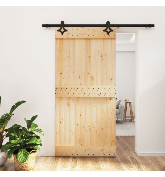 Porte coulissante et kit de quincaillerie 100x210 cm pin massif | Mobilier & Déco