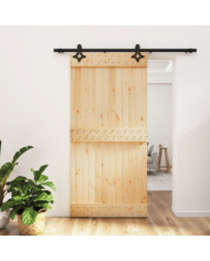 Porte coulissante et kit de quincaillerie 100x210 cm pin massif | Mobilier & Déco