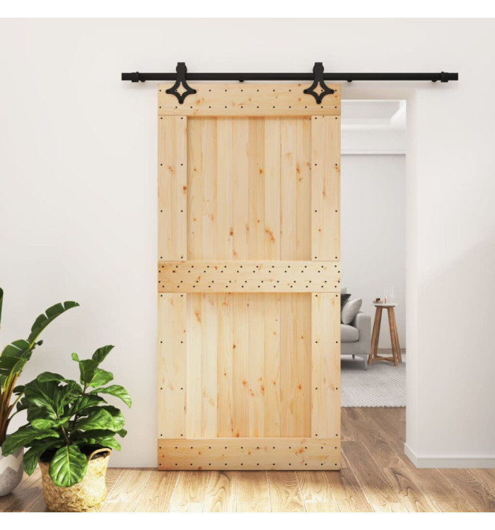 Porte coulissante et kit de quincaillerie 100x210 cm pin massif | Mobilier & Déco