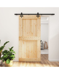 Porte coulissante et kit de quincaillerie 100x210 cm pin massif | Mobilier & Déco