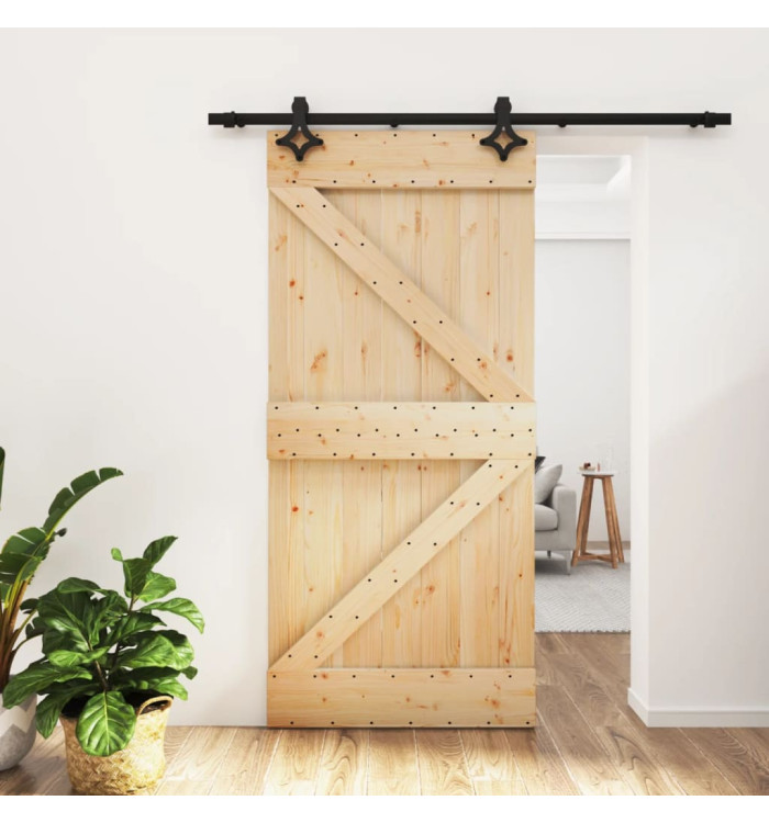 Porte coulissante et kit de quincaillerie 95x210 cm pin massif | Mobilier & Déco