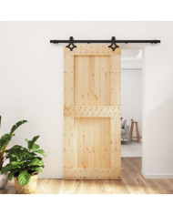Porte coulissante et kit de quincaillerie 90x210 cm pin massif | Mobilier & Déco