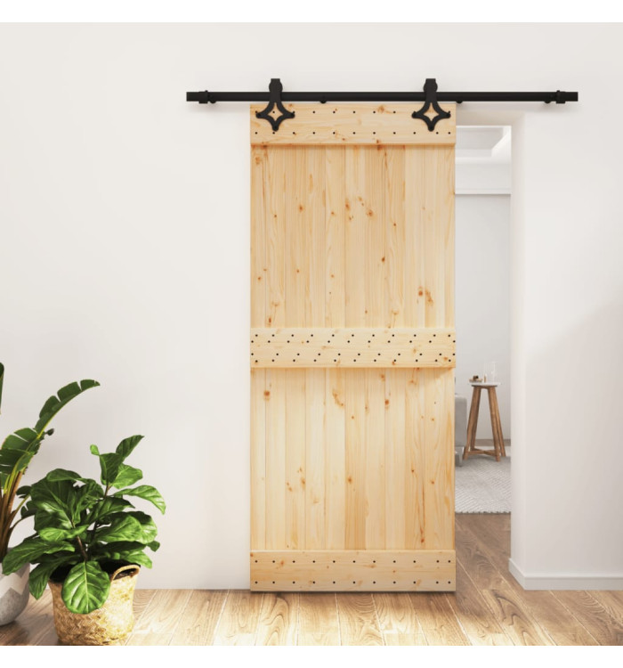 Porte coulissante et kit de quincaillerie 90x210 cm pin massif | Mobilier & Déco