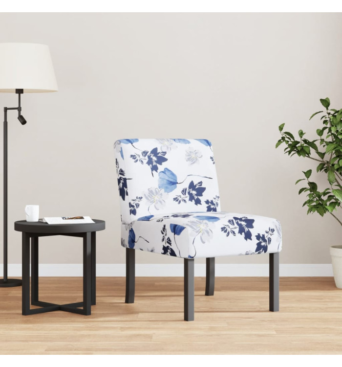 Fauteuil sans accoudoirs bleu tissu avec fleurs | Mobilier & Déco