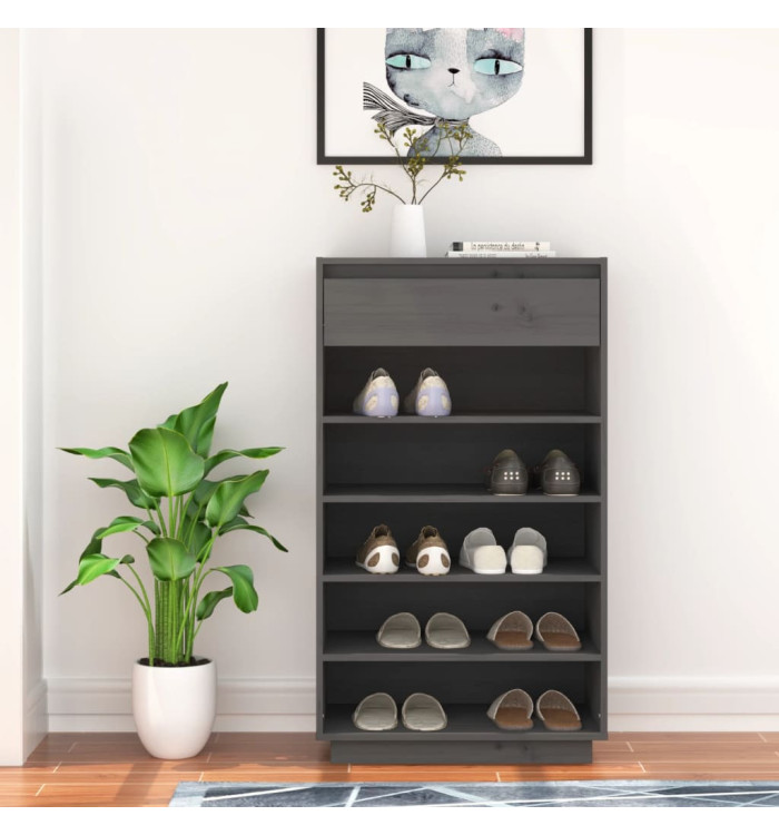 Armoire à chaussures Gris 60x34x105 cm Bois de pin massif | Mobilier & Déco