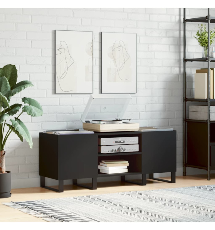 Armoire à disques noir 121x38x48 cm bois d'ingénierie | Mobilier & Déco
