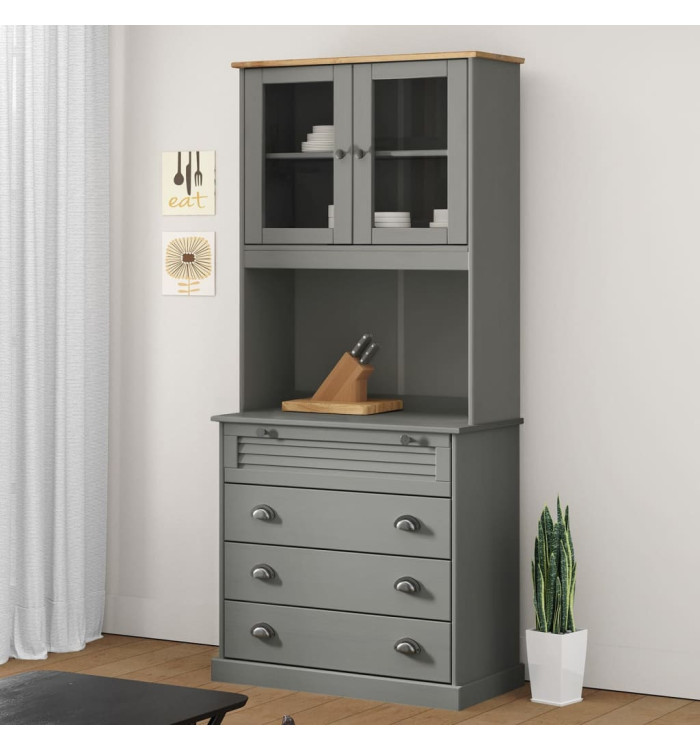 Buffet haut VIGO gris 80x40x176 cm bois massif de pin | Mobilier & Déco