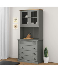 Buffet haut VIGO gris 80x40x176 cm bois massif de pin | Mobilier & Déco