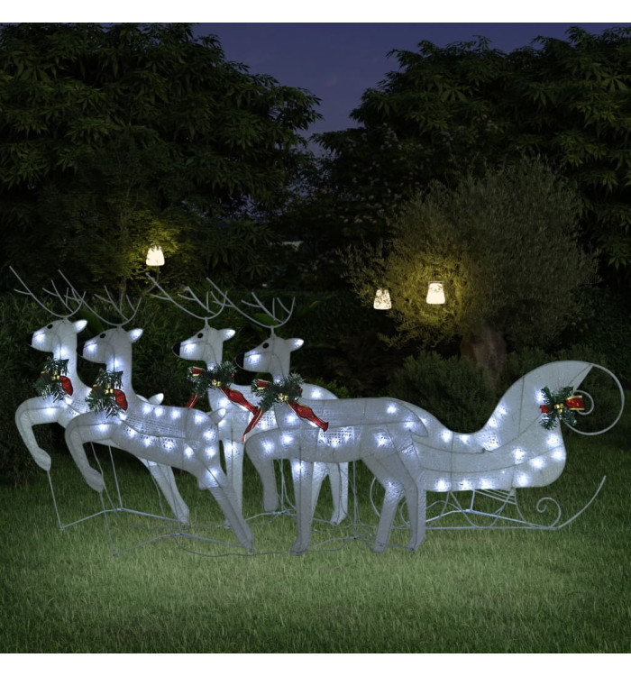 Décoration de Noël Renne et traîneau 100 LED extérieur blanc | Mobilier & Déco