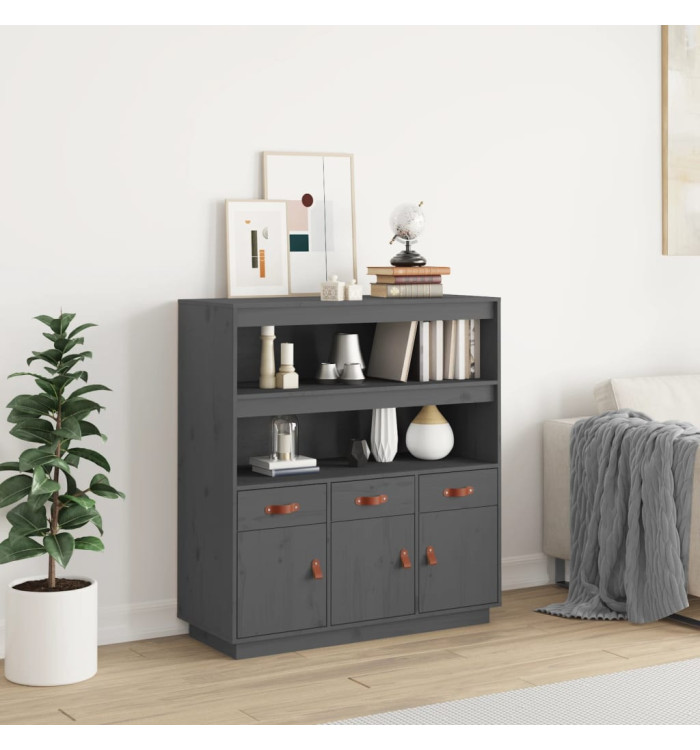 Buffet haut Gris 100x40x108,5 cm Bois massif de pin | Mobilier & Déco