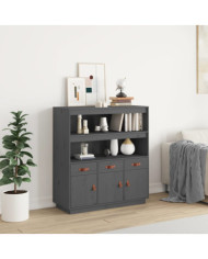 Buffet haut Gris 100x40x108,5 cm Bois massif de pin | Mobilier & Déco