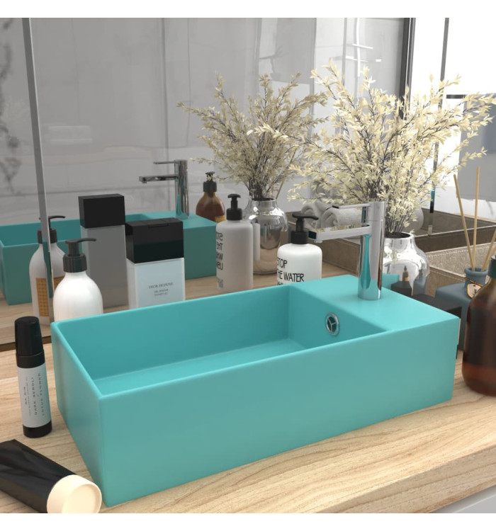Lavabo de salle de bain avec trop-plein Céramique Vert clair | Mobilier & Déco