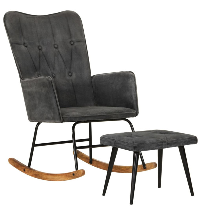 Chaise à bascule avec repose-pied Noir vintage Toile | Mobilier & Déco