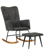 Chaise à bascule avec repose-pied Noir vintage Toile | Mobilier & Déco