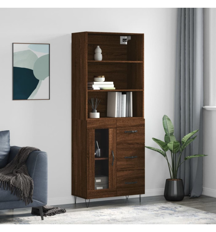 Buffet haut Chêne marron 69,5x34x180 cm Bois d'ingénierie | Mobilier & Déco