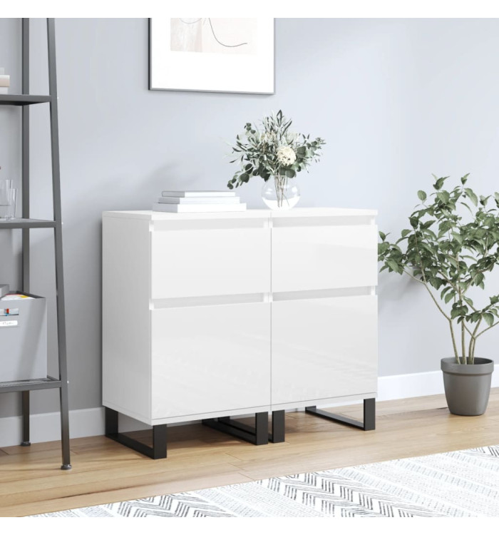 Buffets 2 pcs blanc brillant 40x35x70 cm bois d'ingénierie | Mobilier & Déco