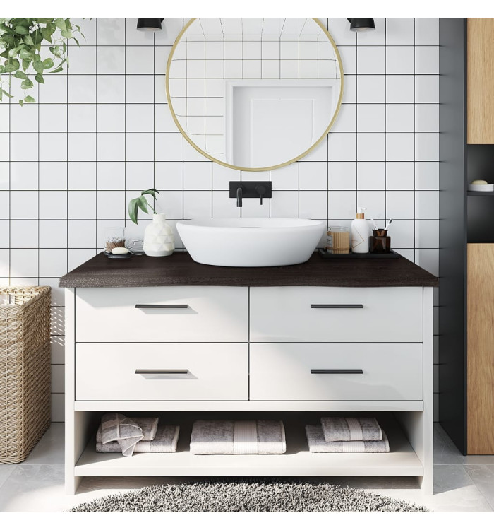 Comptoir de salle de bain marron foncé bois massif traité | Mobilier & Déco