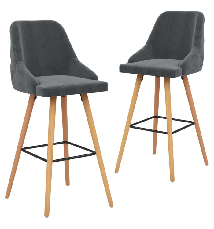 Chaises de bar lot de 2 gris foncé velours | Mobilier & Déco