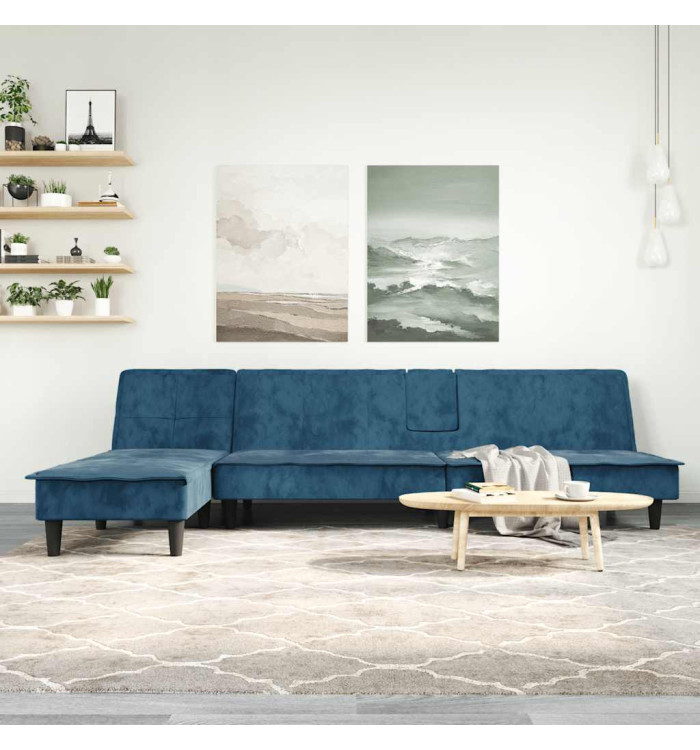 Canapé-lit en forme de L bleu 255x140x70 cm velours | Mobilier & Déco
