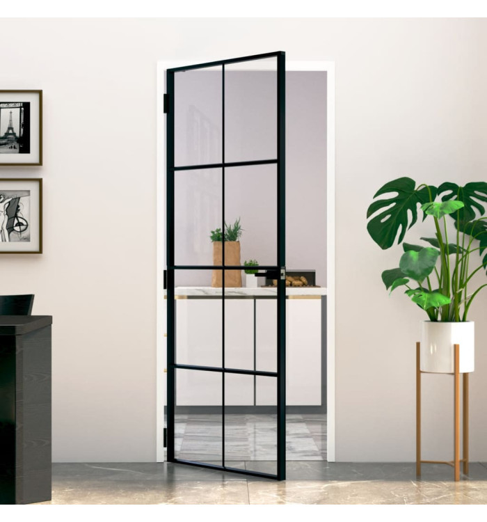 Porte d'intérieur Noir 83x201,5 cm Trempé verre aluminium fin | Mobilier & Déco