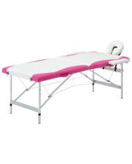Table de massage pliable 2 zones Aluminium Blanc et rose | Mobilier & Déco