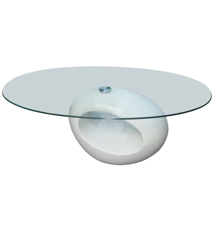 Table basse avec dessus de table en verre ovale Blanc brillant | Mobilier & Déco