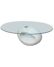 Table basse avec dessus de table en verre ovale Blanc brillant | Mobilier & Déco