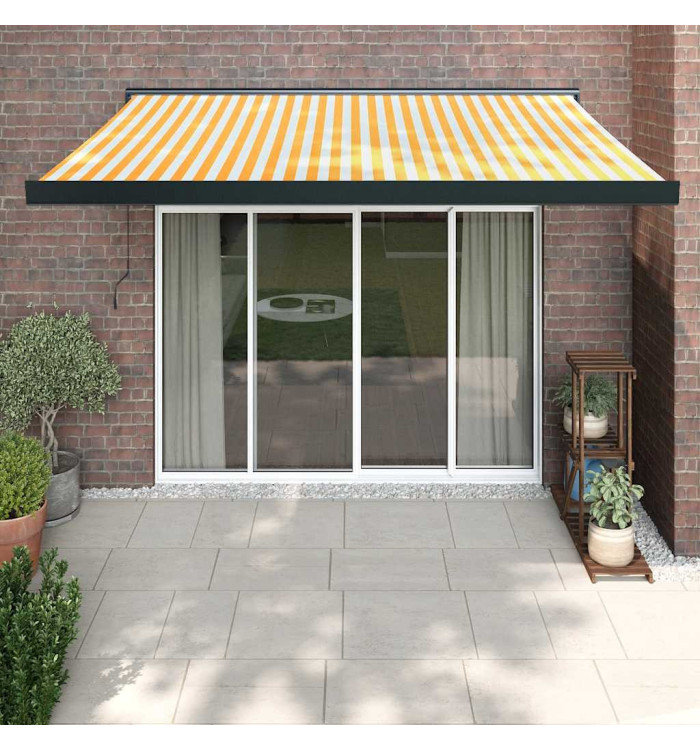 Auvent rétractable jaune et blanc 3,5x2,5 m tissu et aluminium | Mobilier & Déco