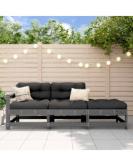 Salon de jardin 3 pcs avec coussins gris bois massif | Mobilier & Déco
