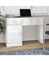 Bureau avec tiroir et armoire Blanc brillant 100x40x73 cm | Mobilier & Déco