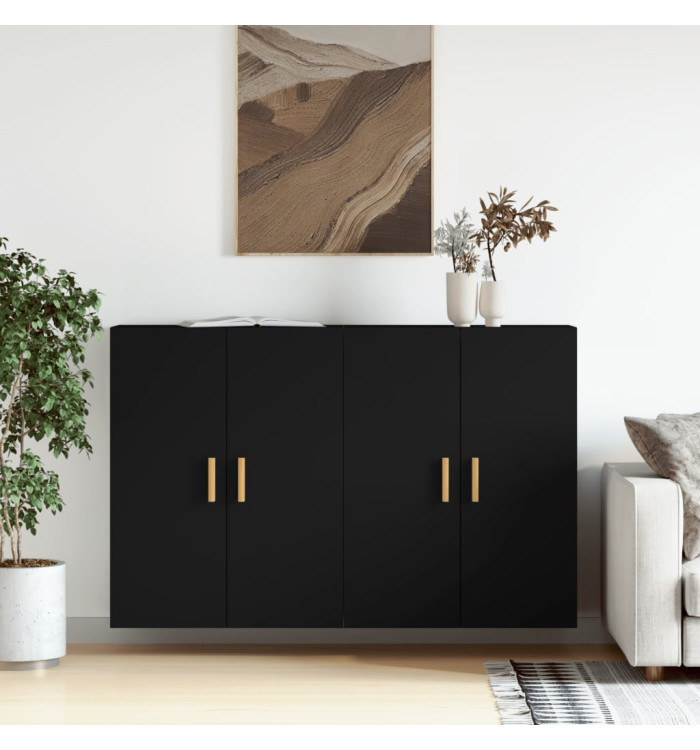 Armoires murales 2 pcs noir bois d'ingénierie | Mobilier & Déco