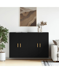 Armoires murales 2 pcs noir bois d'ingénierie | Mobilier & Déco