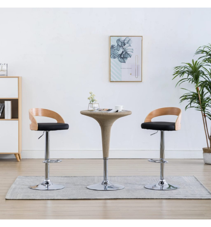 Tabourets de bar lot de 2 noir similicuir et bois courbé | Mobilier & Déco