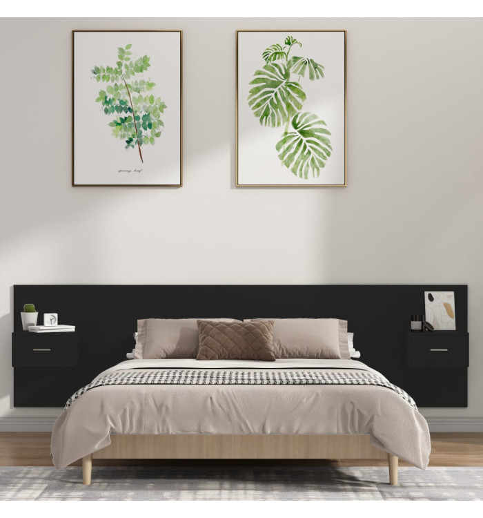 Tête de lit avec armoires Noir Bois d’ingénierie | Mobilier & Déco