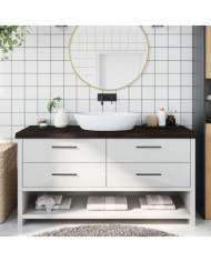 Comptoir de salle de bain marron foncé bois massif traité | Mobilier & Déco