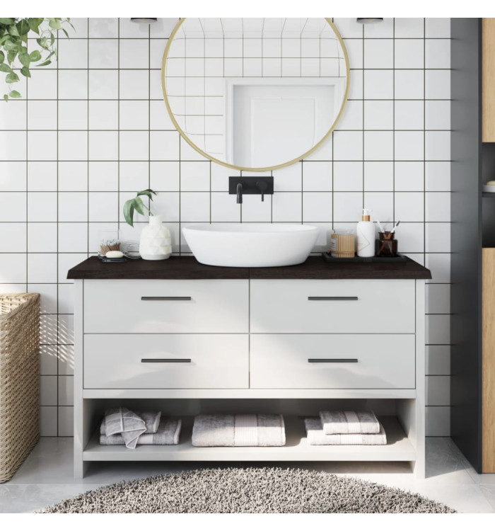 Comptoir de salle de bain marron foncé bois massif traité | Mobilier & Déco