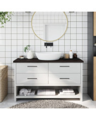 Comptoir de salle de bain marron foncé bois massif traité | Mobilier & Déco