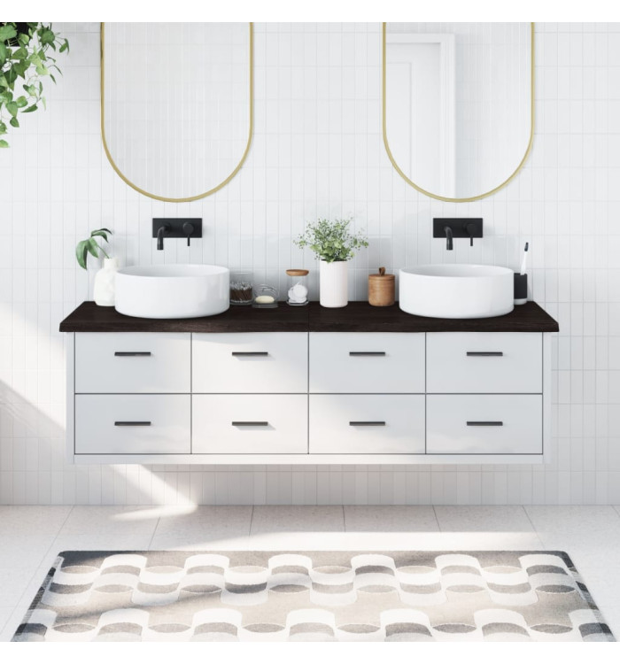 Comptoir de salle de bain marron foncé bois massif traité | Mobilier & Déco